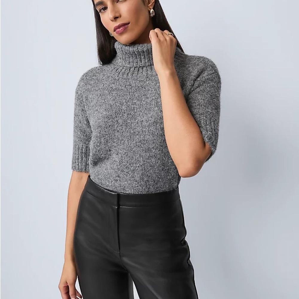 NEW Ann Taylor Heather Gray Cowl Neck Sweater Tee | Size S | Wool & Spandex